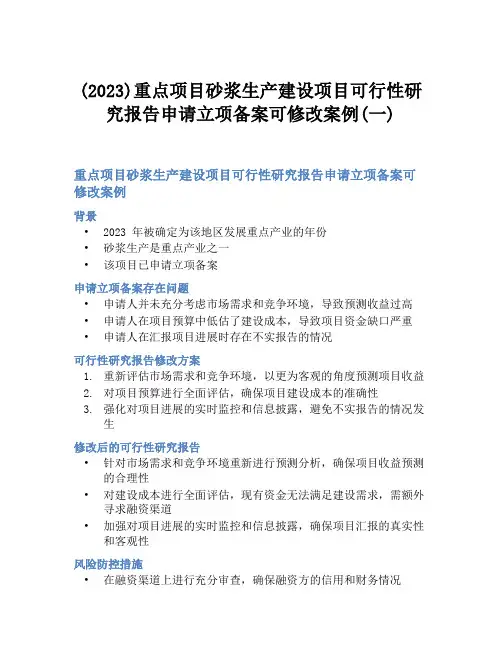 (2023)重点项目砂浆生产建设项目可行性研究报告申请立项备案可修改案例(一)