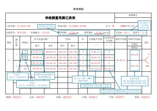 导线测量观测记录表及计算