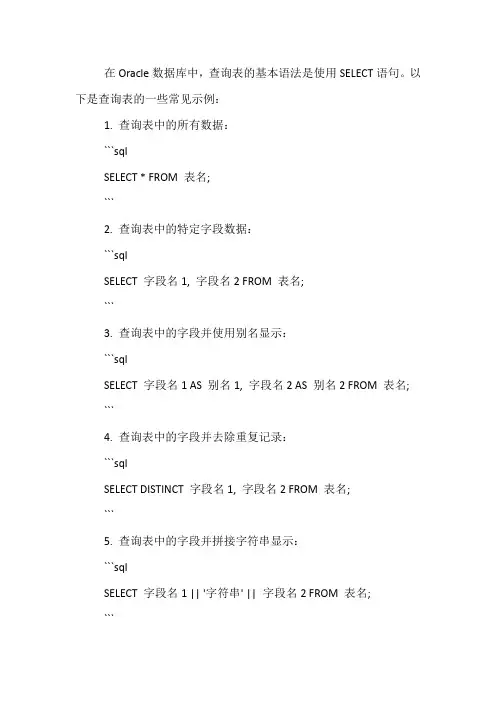 oracle查询表语句