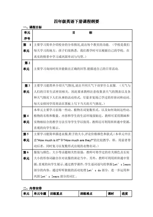 四英下册课程纲要