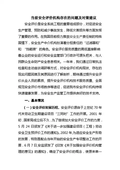 当前安全评价机构存在的问题及对策建议