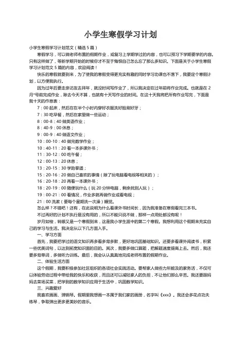 小学生寒假学习计划范文（精选5篇）