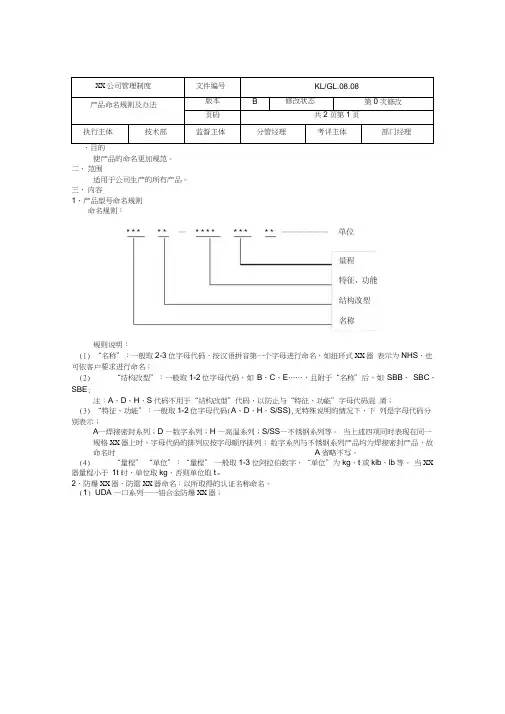 产品命名规则及办法