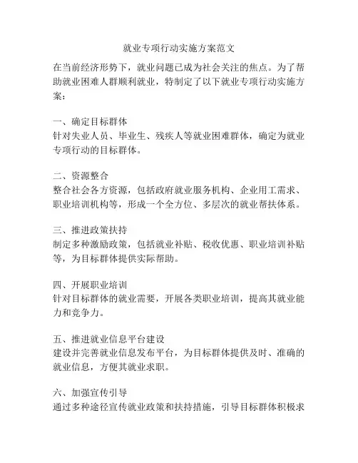 就业专项行动实施方案范文