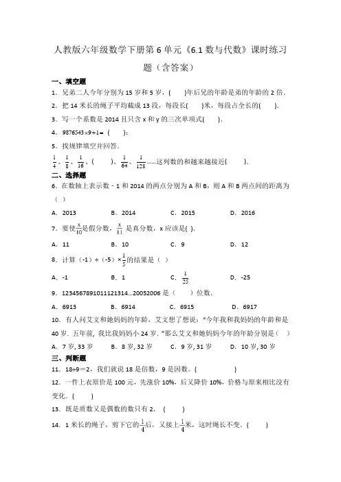 人教版六年级数学下册第6单元《数与代数》课时练习题(含答案)