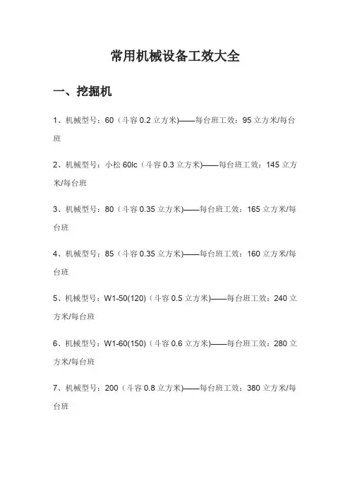 最全常用机械设备工效大全完整版.doc