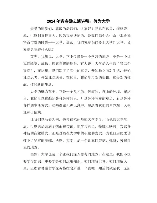2024年青春励志演讲稿：何为大学