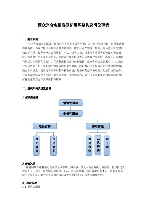 电销客服部组织架构及岗位职责