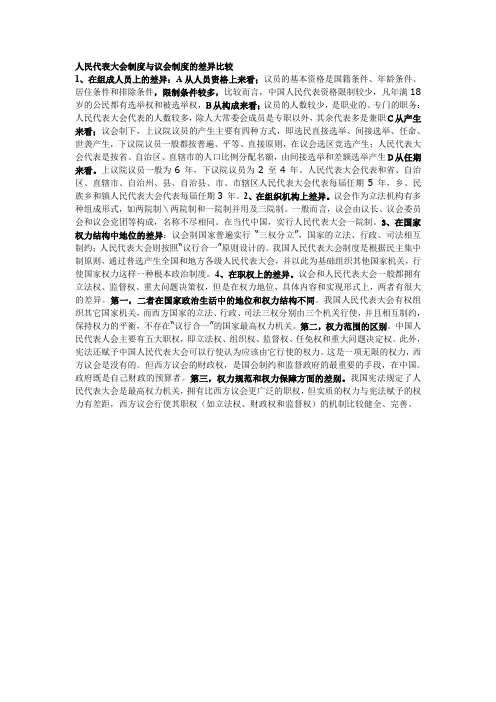 人民代表大会制度与议会制度的差异比较