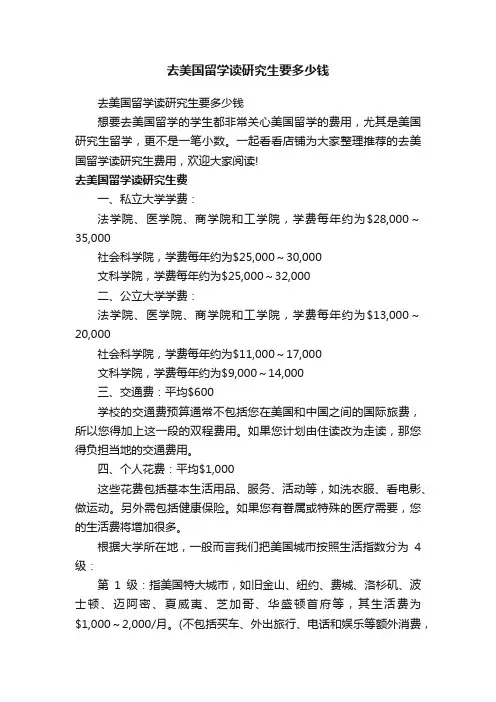 去美国留学读研究生要多少钱