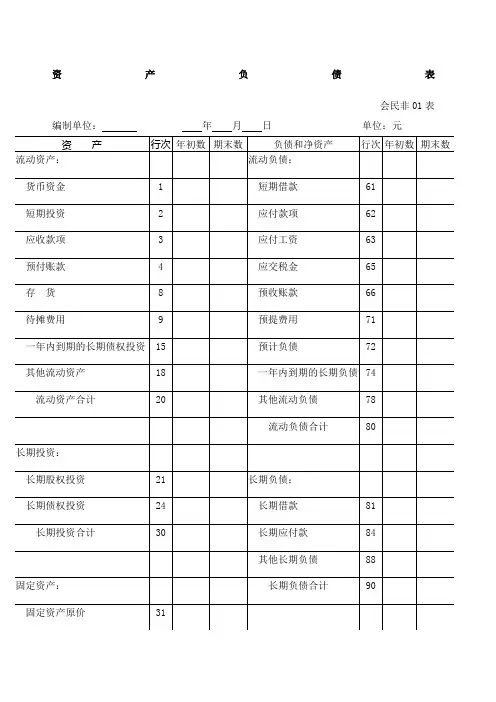 民间非营利组织财务报表