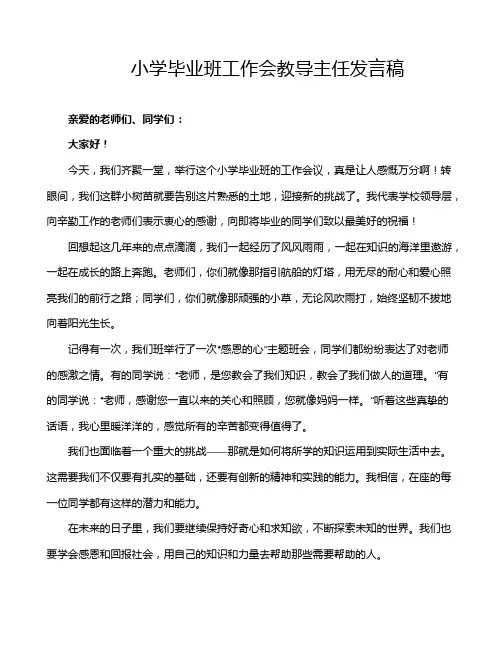 小学毕业班工作会教导主任发言稿