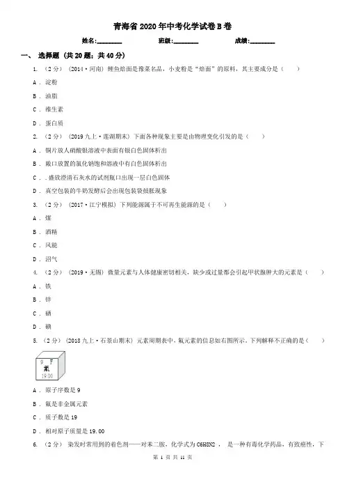 青海省2020年中考化学试卷B卷(新版)