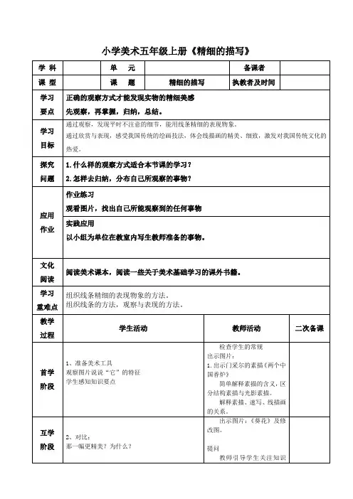 小学美术五年级上册《精细的描写》教案