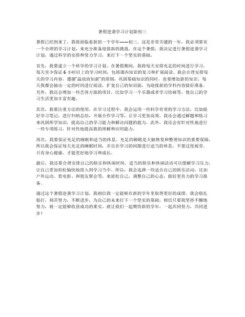 暑假逆袭学习计划新初三