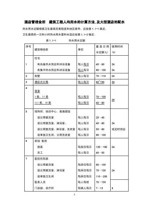 酒店管理会所  建筑工程人均用水的计算方法,及大型酒店的配水.