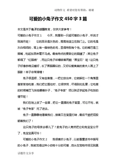 可爱的小兔子作文450字3篇