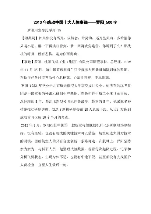 2013年感动中国十大人物事迹——罗阳_500字