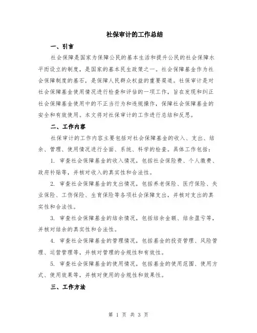 社保审计的工作总结