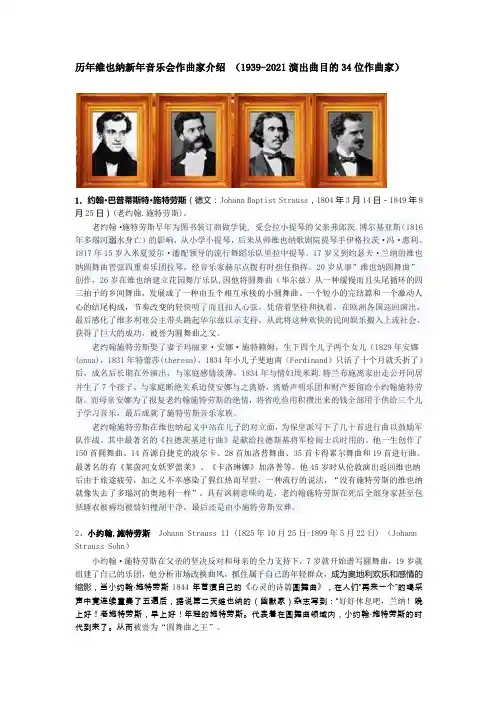 历年维也纳新年音乐会作曲家介绍(1939-2021)