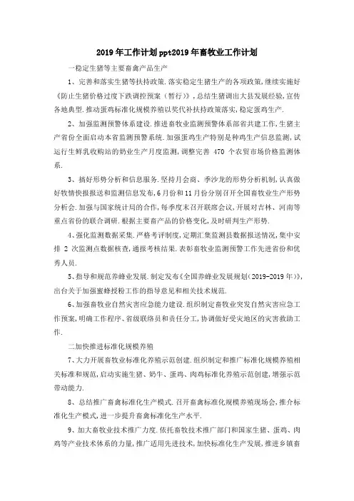 2019年工作计划 2019年畜牧业工作计划 精品