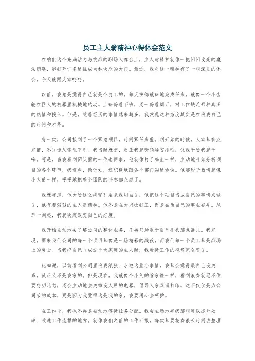 员工主人翁精神心得体会范文