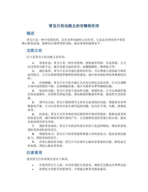 肾宝片的功能主治有哪些作用