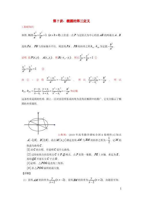 高中数学期末备考：解析几何07椭圆第三定义含解析
