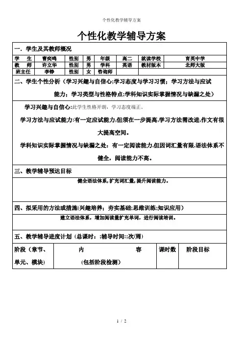 个性化教学辅导方案
