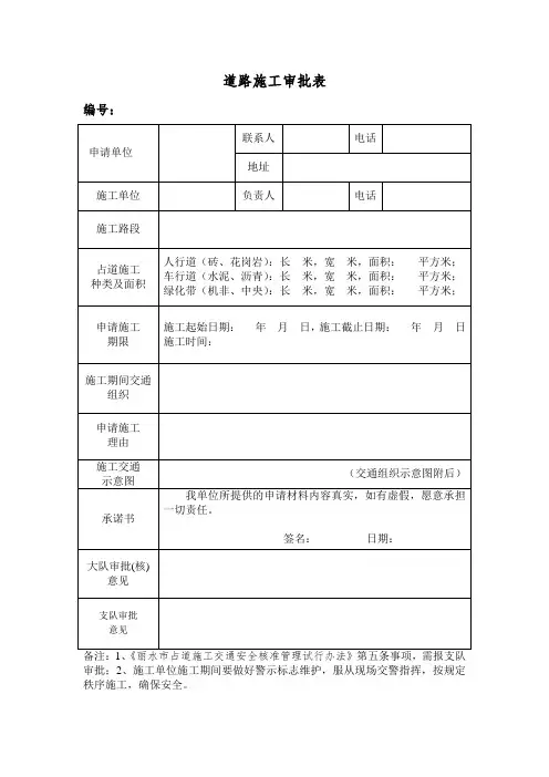 道路施工审批表
