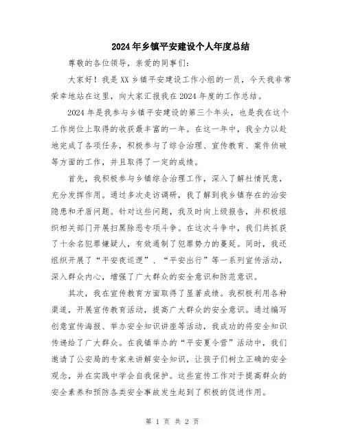2024年乡镇平安建设个人年度总结