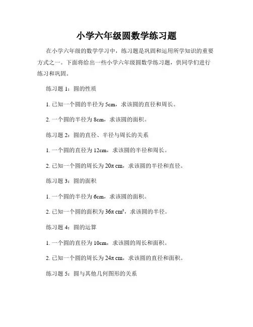 小学六年级圆数学练习题