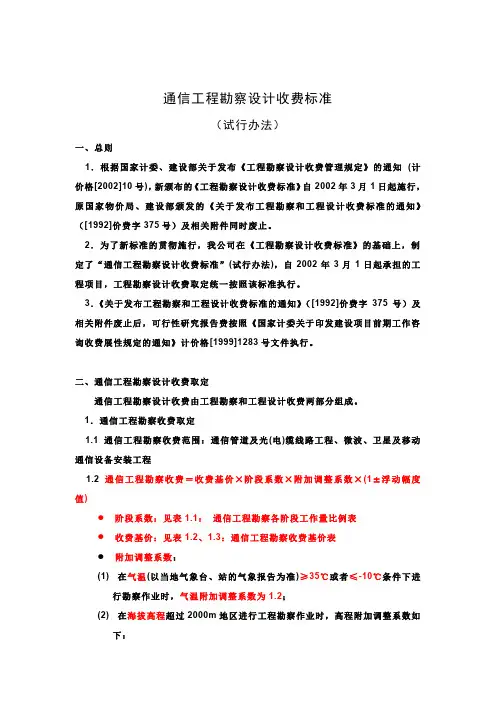 通信工程勘察设计费取费标准1