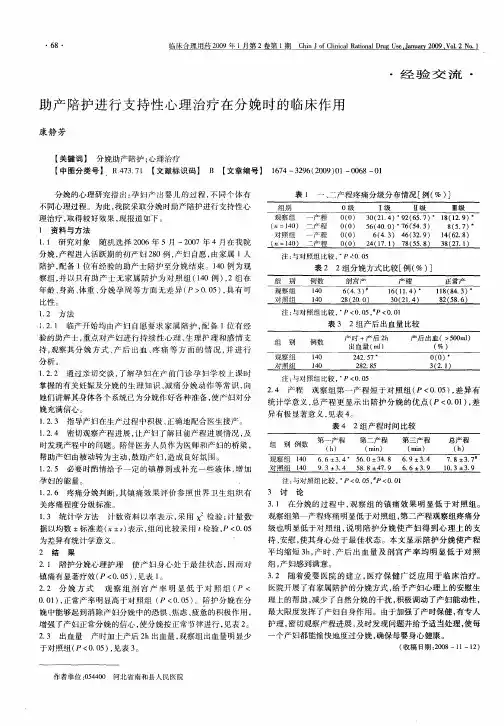 助产陪护进行支持性心理治疗在分娩时的临床作用