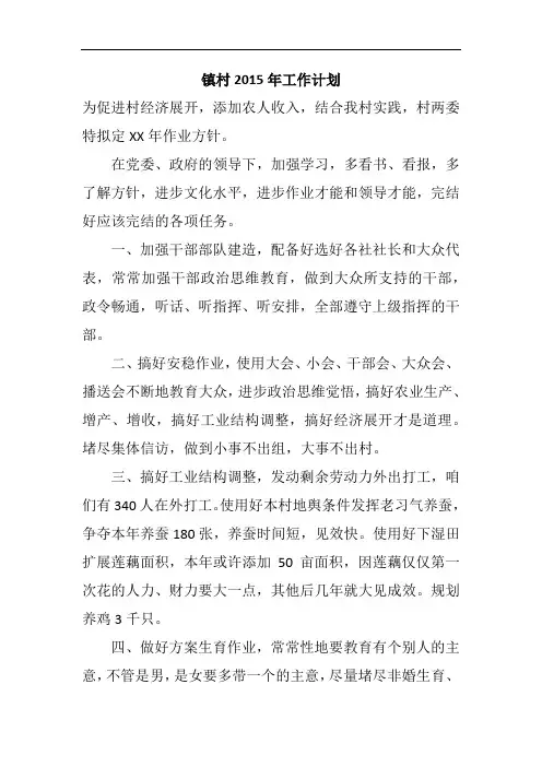 镇村2015年工作计划