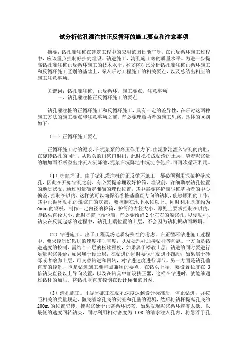 试分析钻孔灌注桩正反循环的施工要点和注意事项