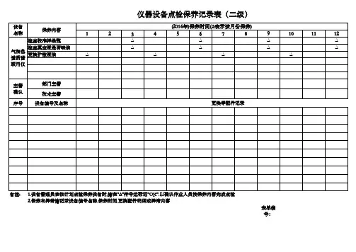 检测仪器设备点检保养记录表(一级&二级)