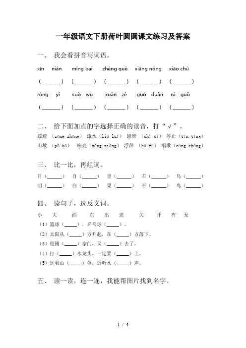 一年级语文下册荷叶圆圆课文练习及答案