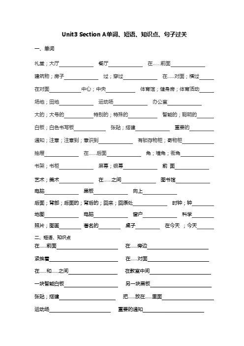 Unit+3+Section单词、短语知识点、句子默写++2024-2025学年人教版七年级英语上册