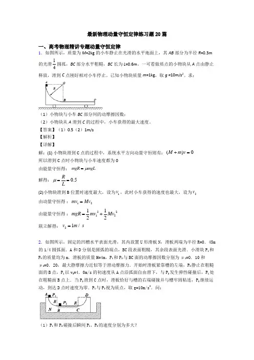 最新物理动量守恒定律练习题20篇