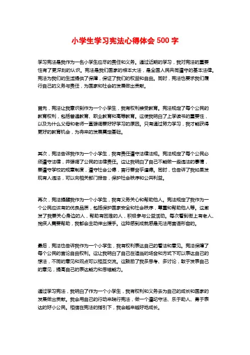 小学生学习宪法心得体会500字