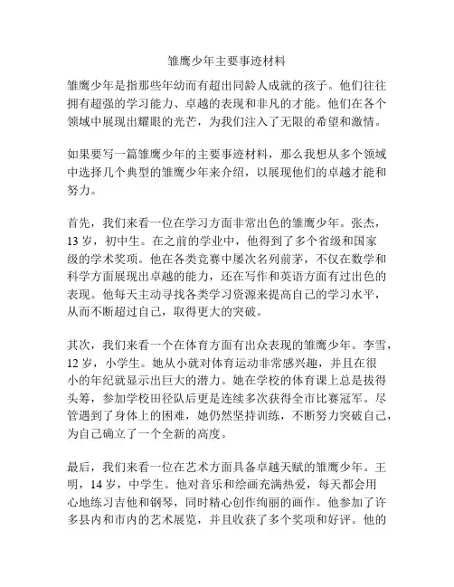 雏鹰少年主要事迹材料