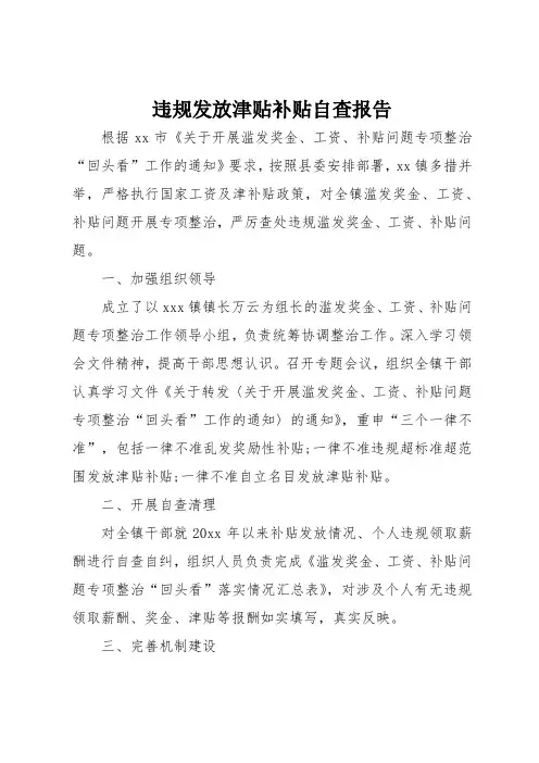 违规发放津贴补贴自查报告范文
