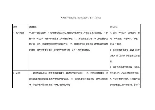 人教版六年级语文上册单元课时三维目标表格式