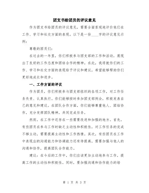 团支书给团员的评议意见