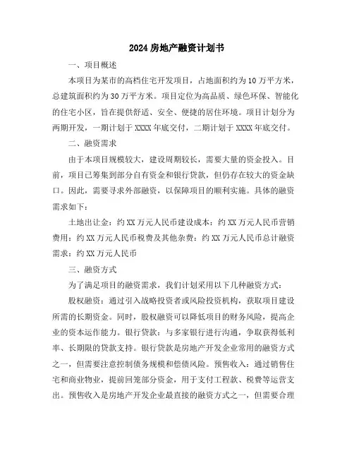 2024房地产融资计划书
