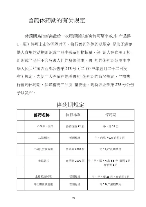 兽药休药期的有关规定