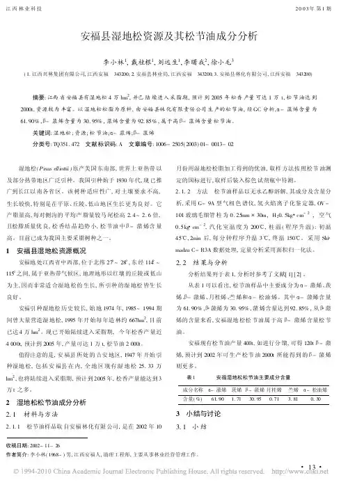 安福县湿地松资源及其松节油成分分析