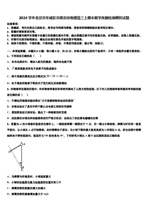 2024学年北京市东城区市级名校物理高三上期末教学质量检测模拟试题含解析