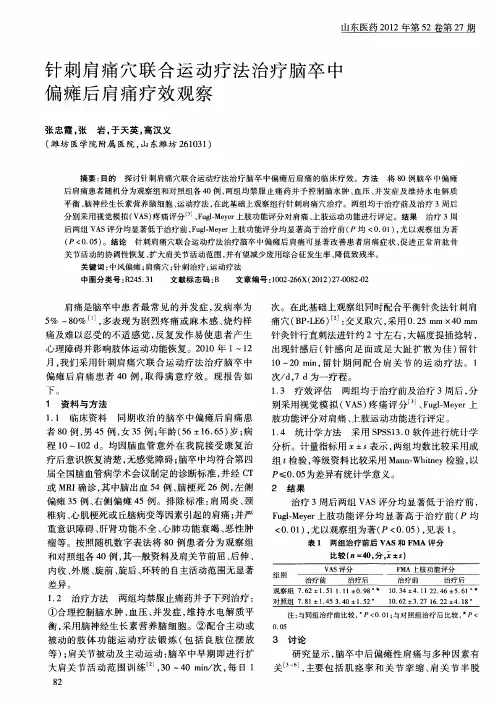 针刺肩痛穴联合运动疗法治疗脑卒中偏瘫后肩痛疗效观察